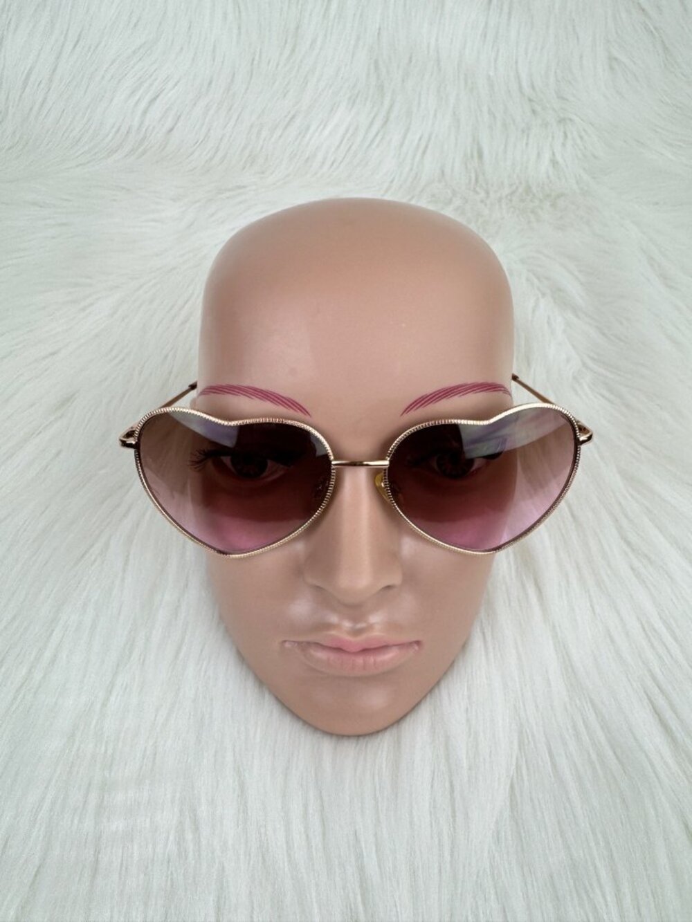 Women's Heart Frame Aviator Sunglasses UV Peach with Brown Gradient Lens